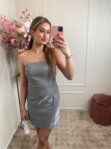 Elody strapless glitter dress silver