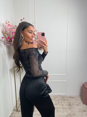 open shoulder print body dark grey